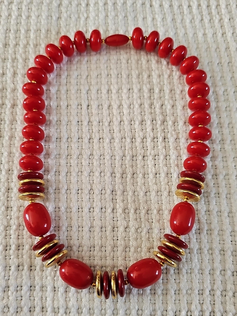 Red Bead Necklace with Gold Accents